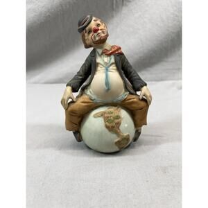 Hobo Clown Sitting on Top of the World Bisque Porcelain